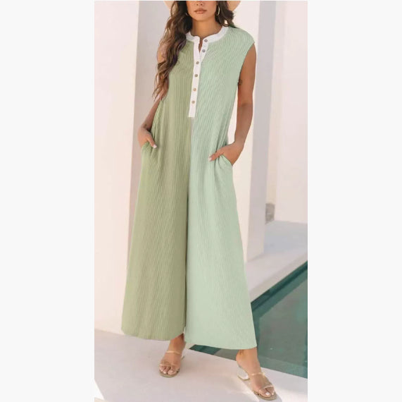 European And American Leisure Loose Color Matching Sleeveless Jumpsuit