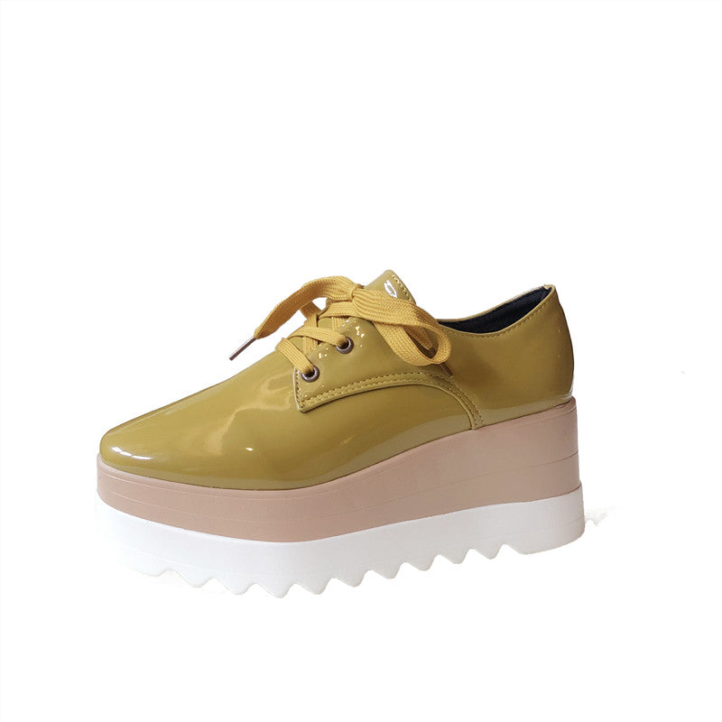 Thick-soled Square Toe Heightened Wedge Shoes