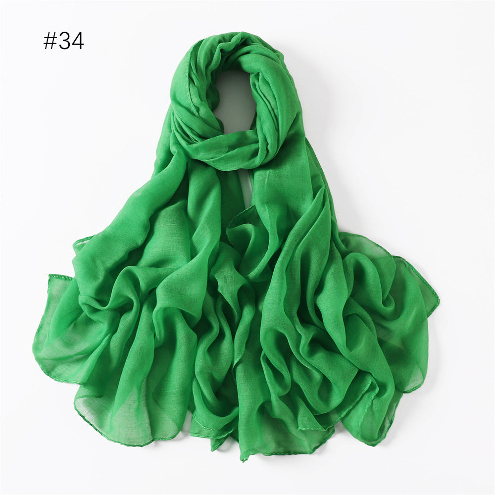 Classic Women's Pure Color Tulle Cotton And Linen Breathable Thin Scarf Silk