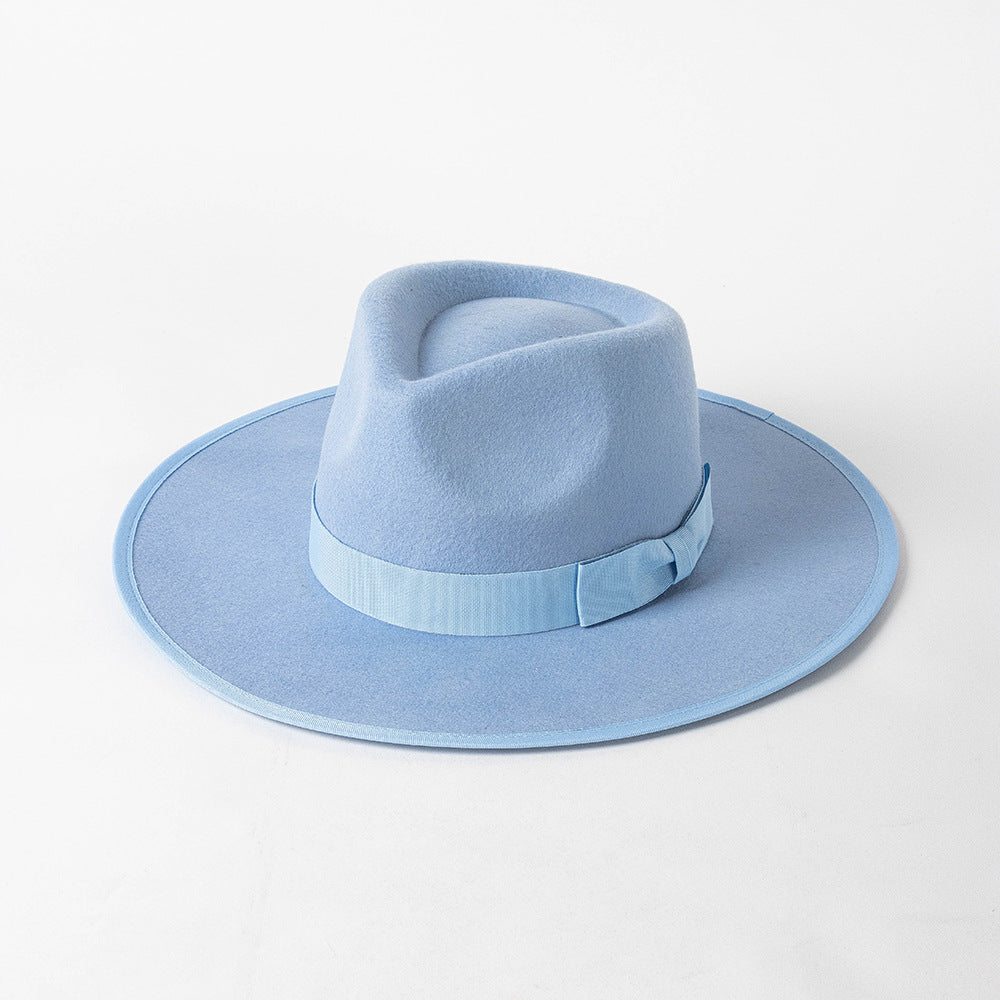 New Fashion Retro Crown Jazz Top Bow Wrapped Woolen Top Hat
