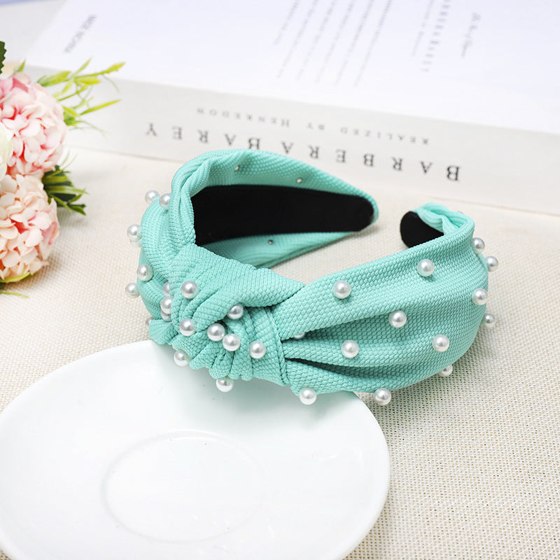Simple Nail Pearl Knotted Headband Solid Color