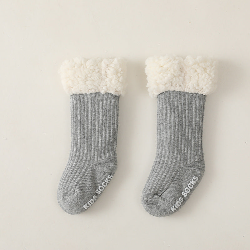 Super Thick Lamb Wool Children's Floor Socks Solid Color