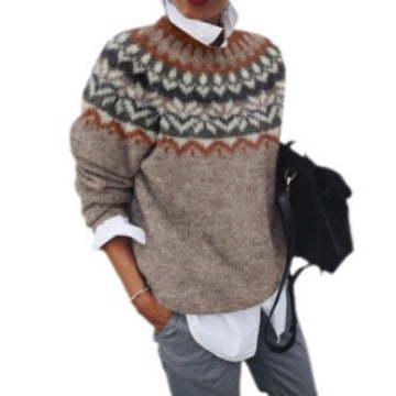 Thick Needle Digital Printing Women's Round Neck Sweater