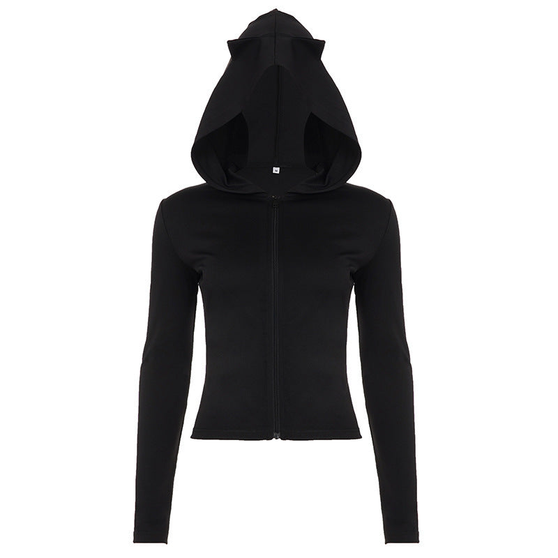 Dark-style Little Devil Hoodie With A V-neck And Long Sleeves