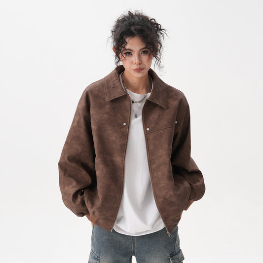 Retro Brown Couple Coat Loose Maillard Jacket Top