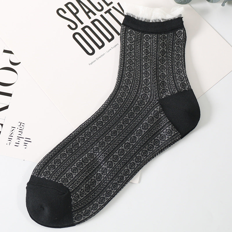 Women's Socks With Glass Silk Lace Hollow Mesh In Tube