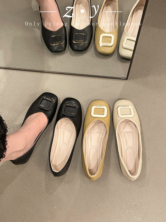 Women's Retro Square Head Pumps Soft Bottom Gommino