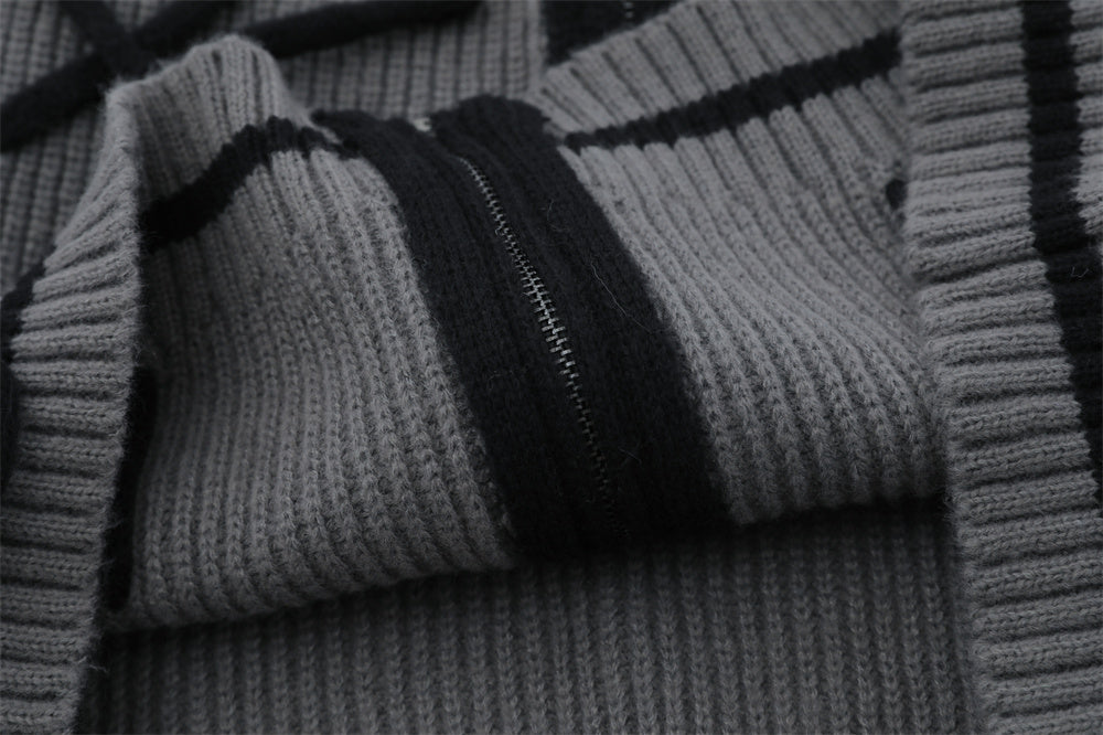 Contrast Color Rope Design Loose Casual Cardigan