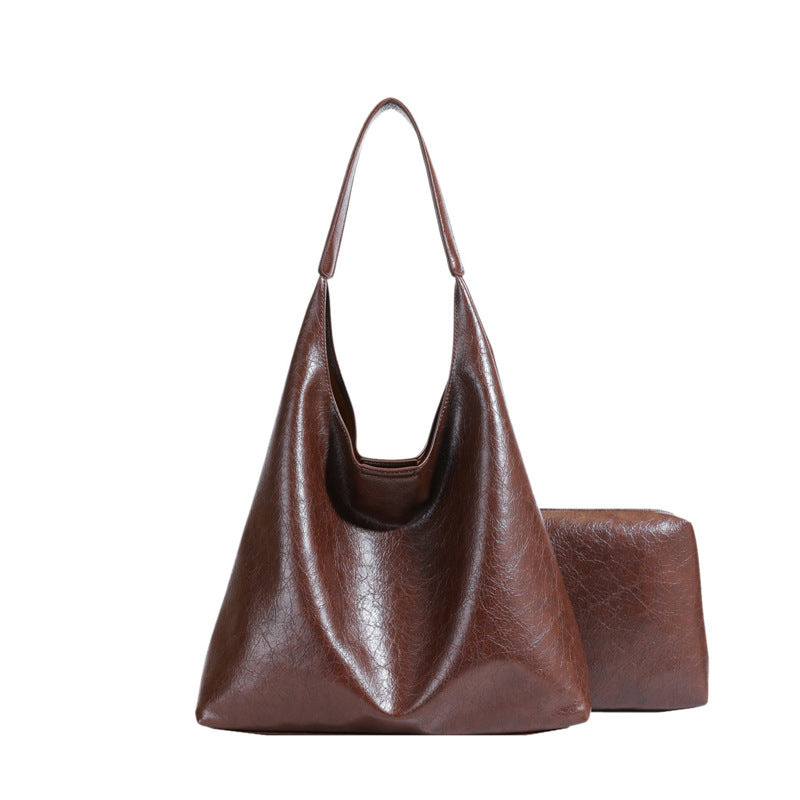 Textured Soft Leather Large Capacity Underarm Bag Commuting