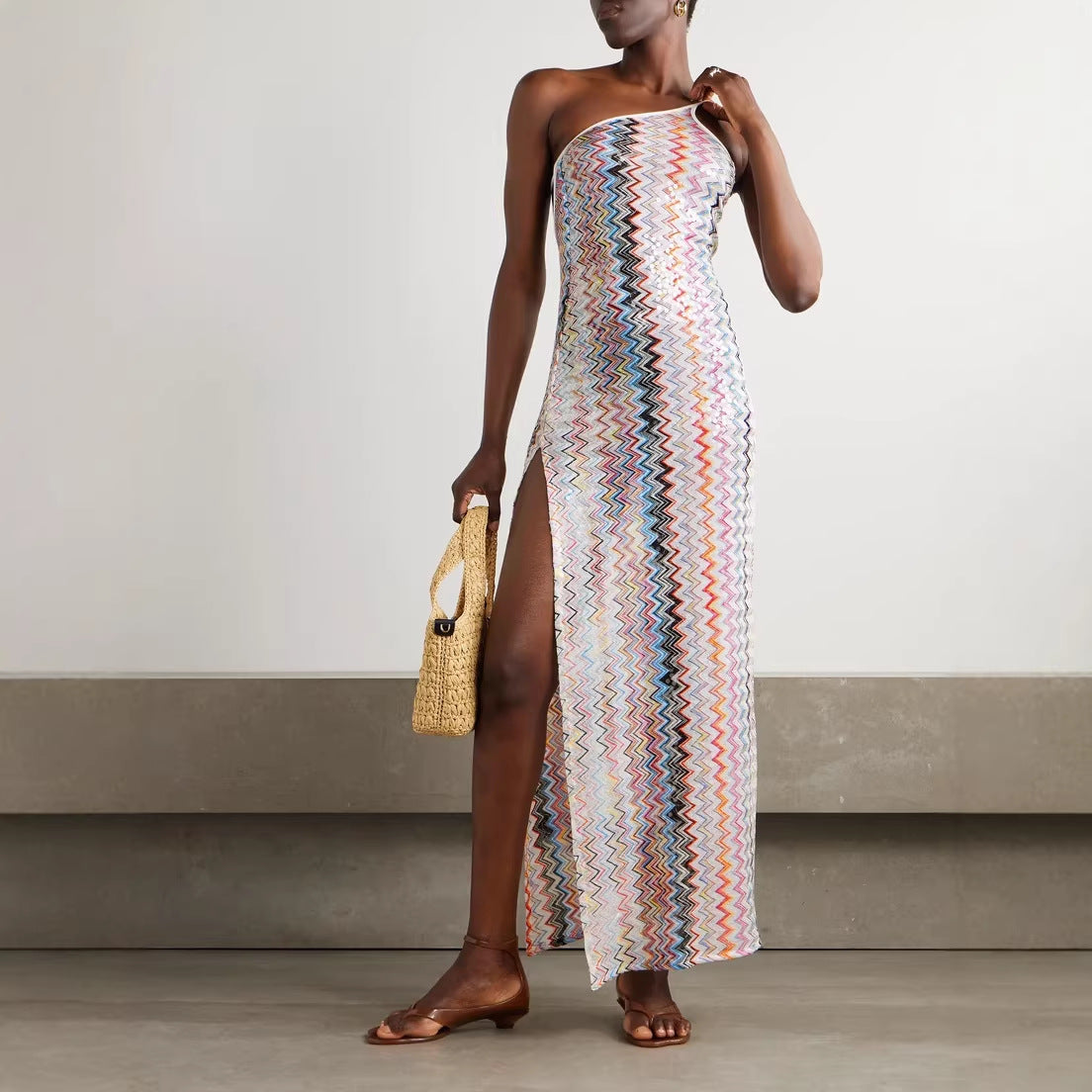 Off-Shoulder Printed Loose-Fit Resort Party Dress
