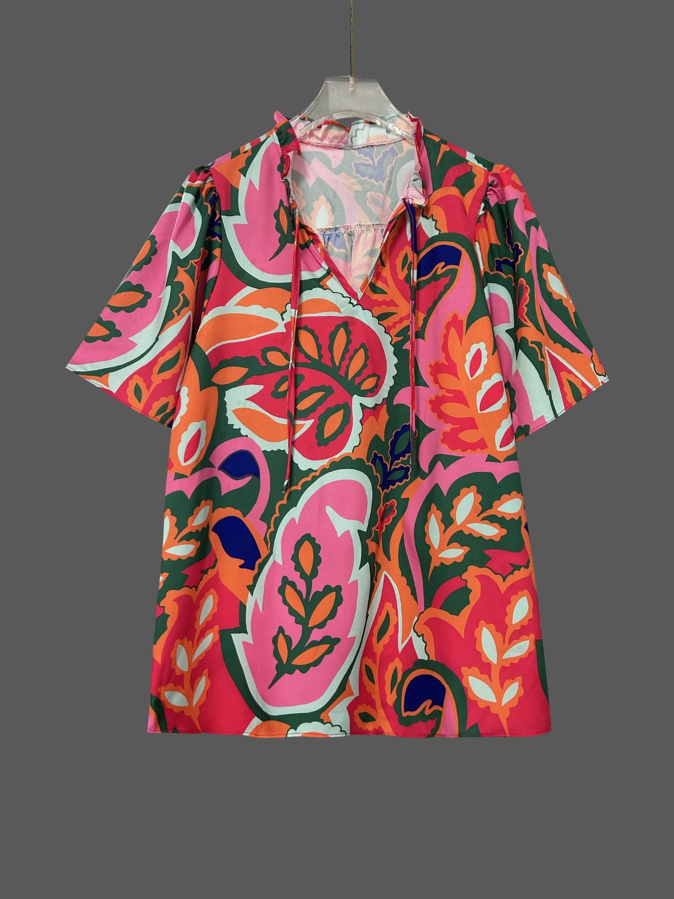 Womens Breathable V-Neck Printed Casual Shirt For Summer Workouts