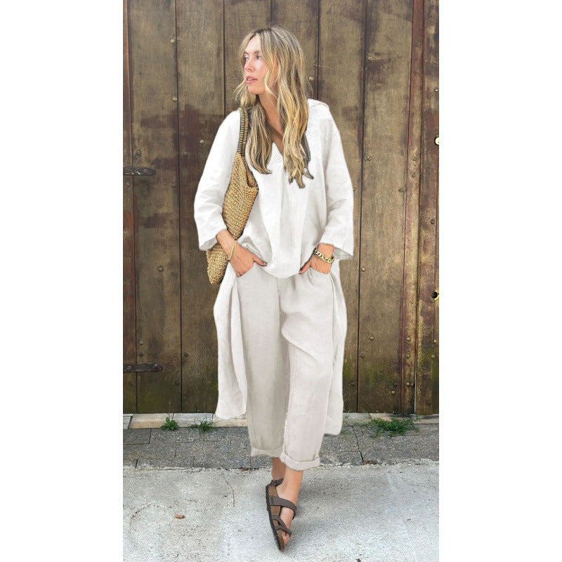 Shirt And High-waisted Loose-fitting Pants Workwear Set