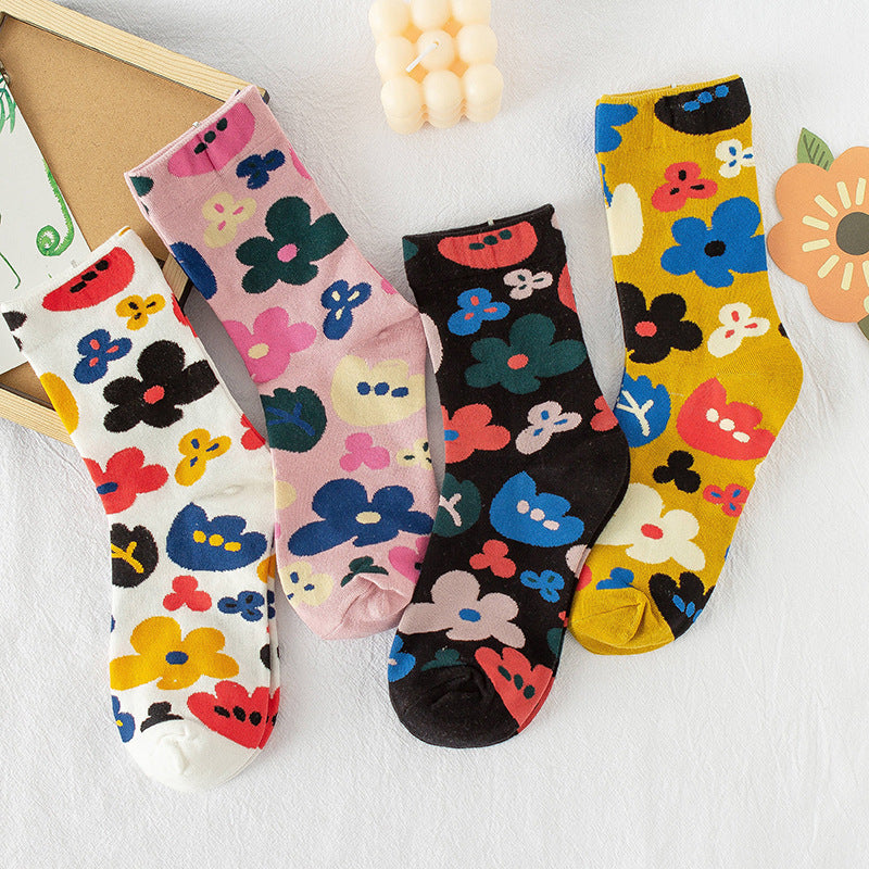 Summer Small Flower Socks Japanese Color Matching Cotton Socks Tube