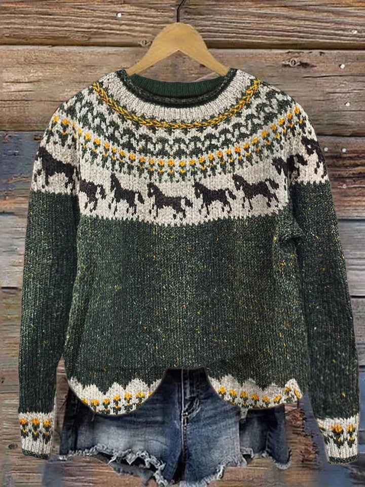 Sweatshirt-top med print, rund hals og lange ærmer til kvinder