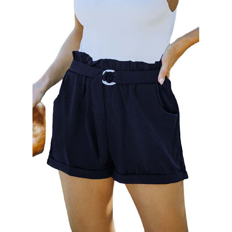 Lace-up Pocket Solid Color High-waist Casual Shorts Women
