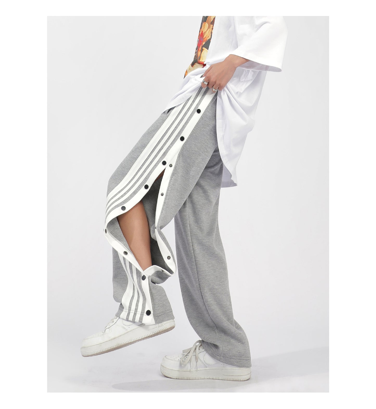 High Waist Loose Side Button Casual Sports Pants