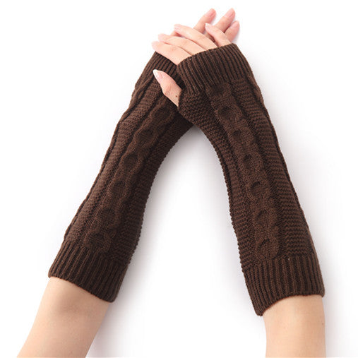 Men's And Women's Thick 8-line Hemp Pattern Fingerless Half-finger Wool Gloves