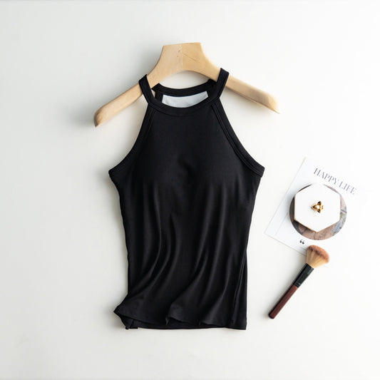 New Solid Color Back Shaping Padded Halter Spaghetti Straps Vest