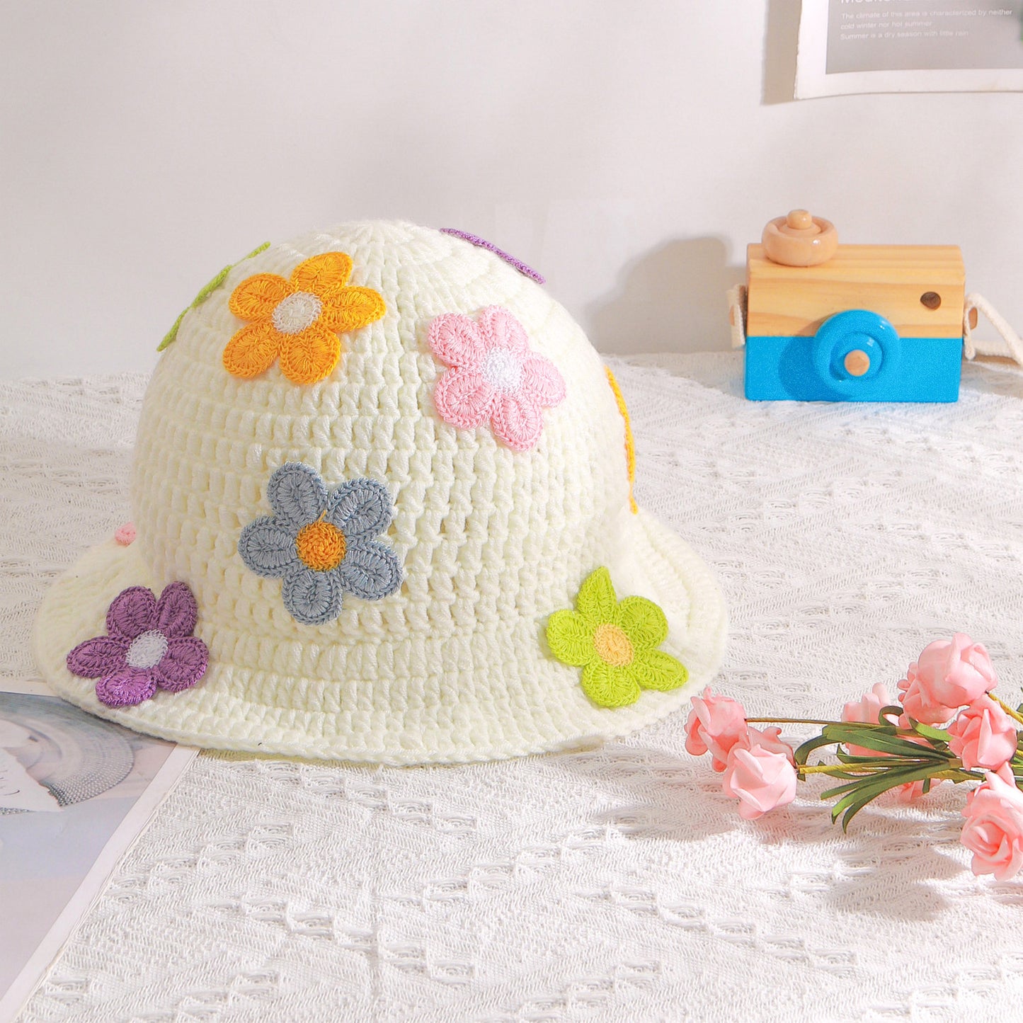 Versatile Korean Style Wool Crocheted Handmade Flower Hat