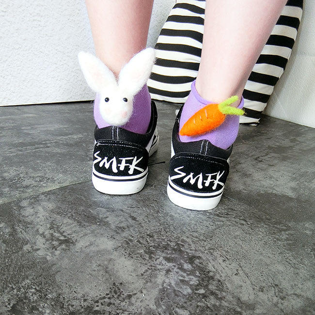Personalized Rabbit Carrot Asymmetric Wool Felt Socks