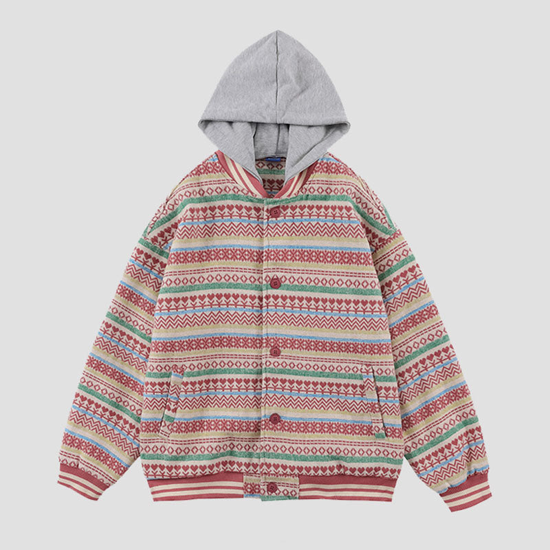Women's Retro Woolen Striped Baseball Jacket
