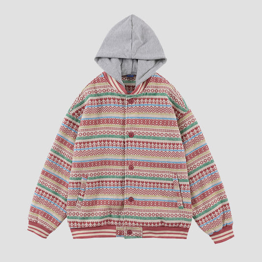 Women's Retro Woolen Striped Baseball Jacket