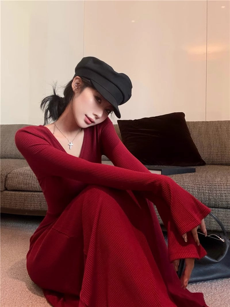 Vneck Longsleeve Knit Dress
