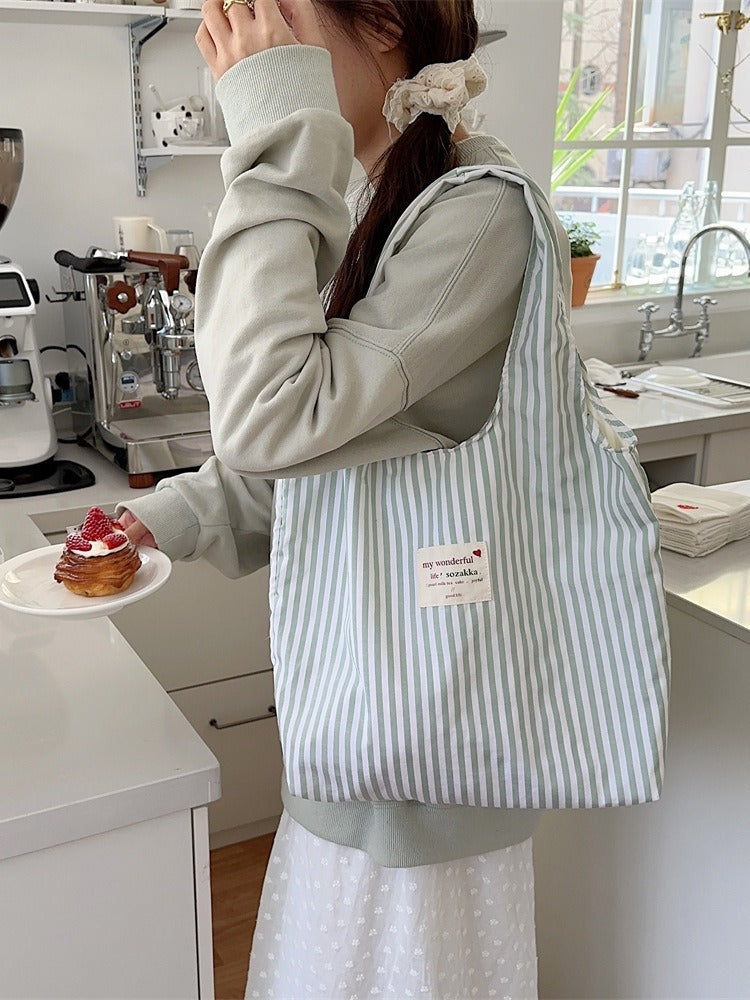 New Large Capacity Striped Canvas Bag Women