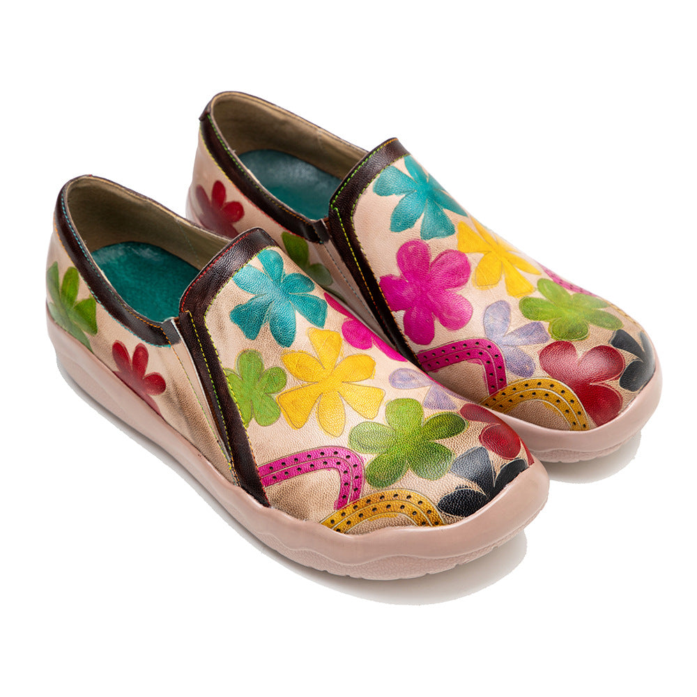 Vintage Print Women's Flat Heel Handmade Retro Lightweight Outsole Shoes