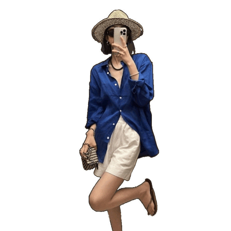 Long Linen Sleeves Thin Shirt Outer Sun Top