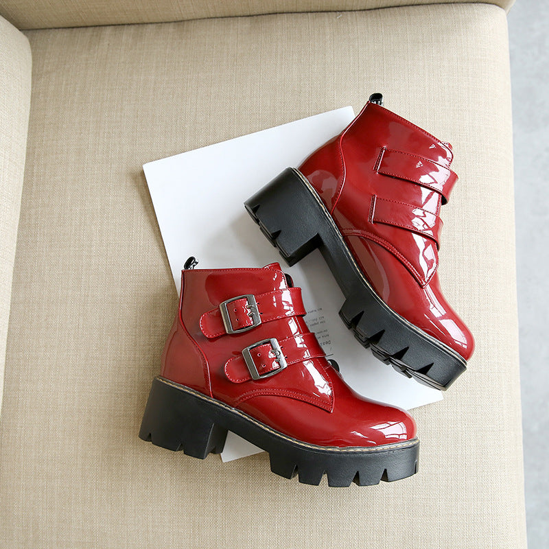 College Style Women's Boots With Square Heel Mid-heel Low-top Martin Boots