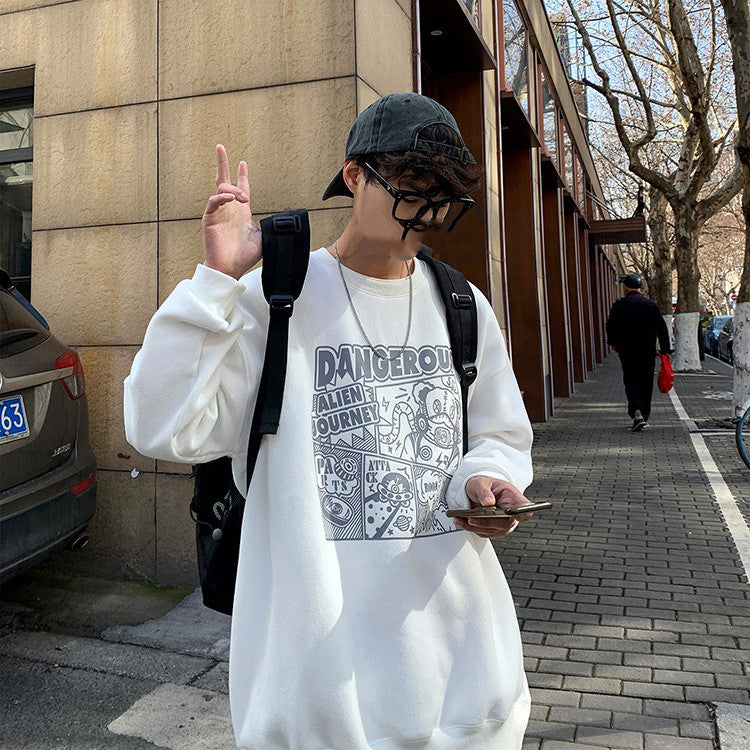 Cartoon Sweater Men's Lazy Style Hoodless Round Neck Top