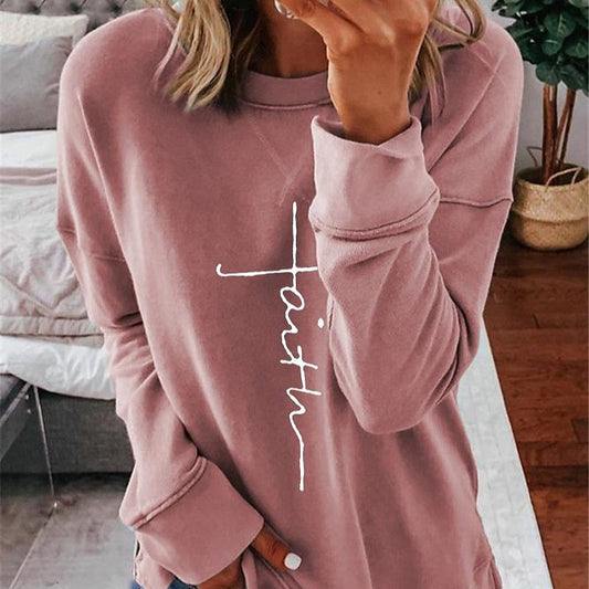 Printet rundhalset sweater med bogstaver til kvinder
