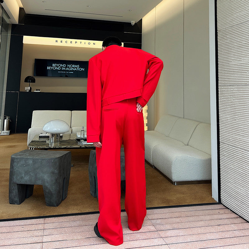 Straight Loose Casual Pants Men's Trendy Retro Chinese Red Suit