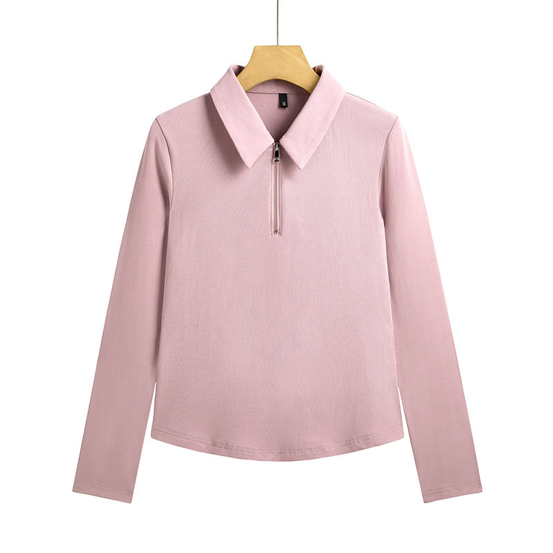 Womens Fashion Minimalist Slim-Fit Half-Zip T-Shirt