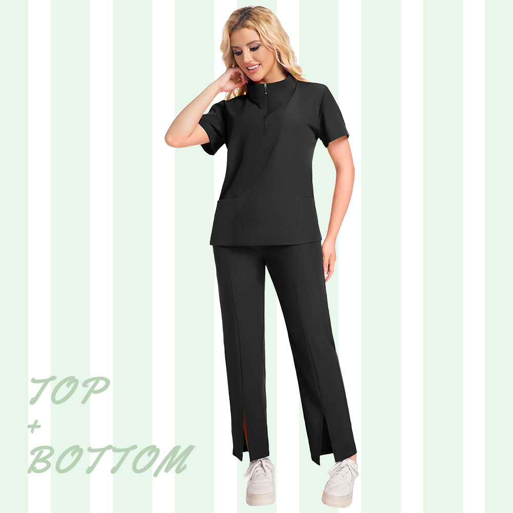 New Summer Casual Stand Up Collar Zipper Short Sleeved Surgical Gown