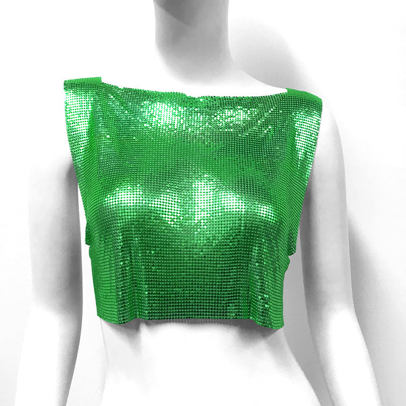 Summer Fashion Womens Metallic Halterneck T-shirt From Europe And The US
