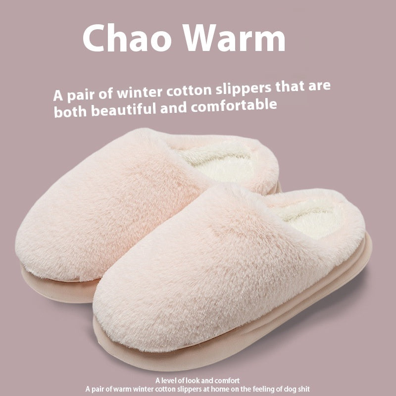 Fleece-lined Thermal Home Wear Non-slip Soft Bottom Solid Color Confinement Shoes Cotton Slippers