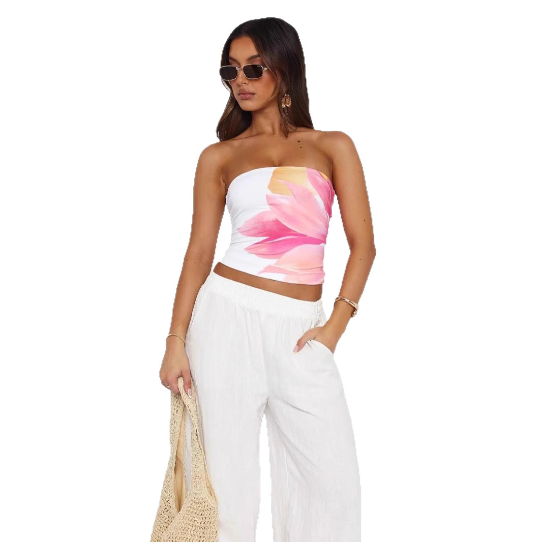 Sweet Style All-match Flower Print Tube Top For Women