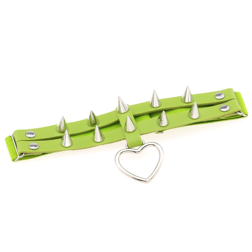 Double Row Spike Rivet Peach Heart Pendant Leg Ring