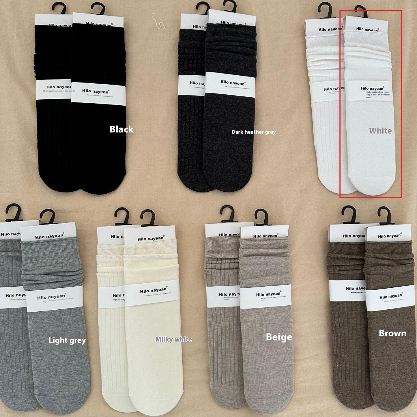 Gentle Vertical Stripe Flat Color Spinning South Korea Color Cream Gray Bunching Socks