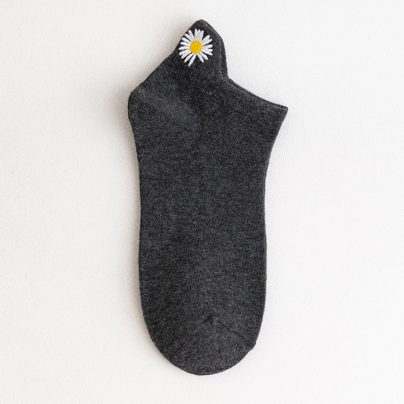 Solid Color Embroidery Simple All-match Korean Fashion Short Tube Cotton Socks