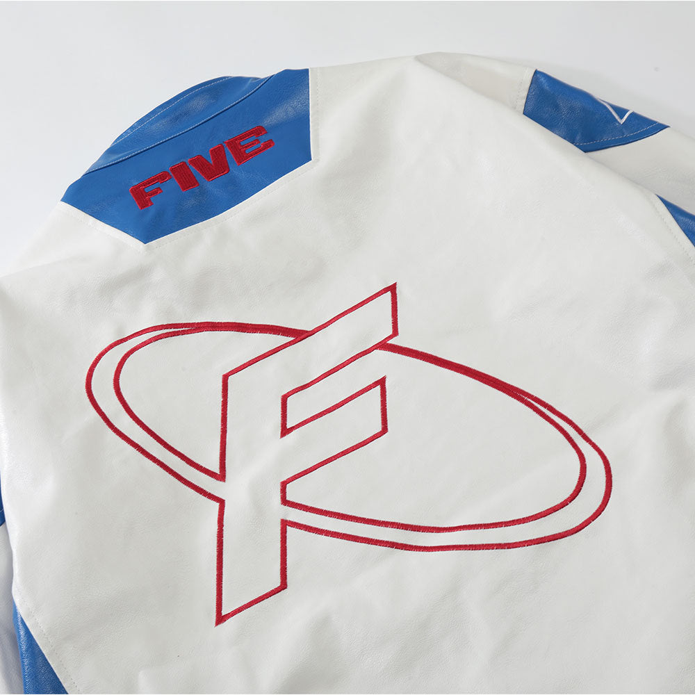 National Fashion American Color Matching PU Leather Jacket