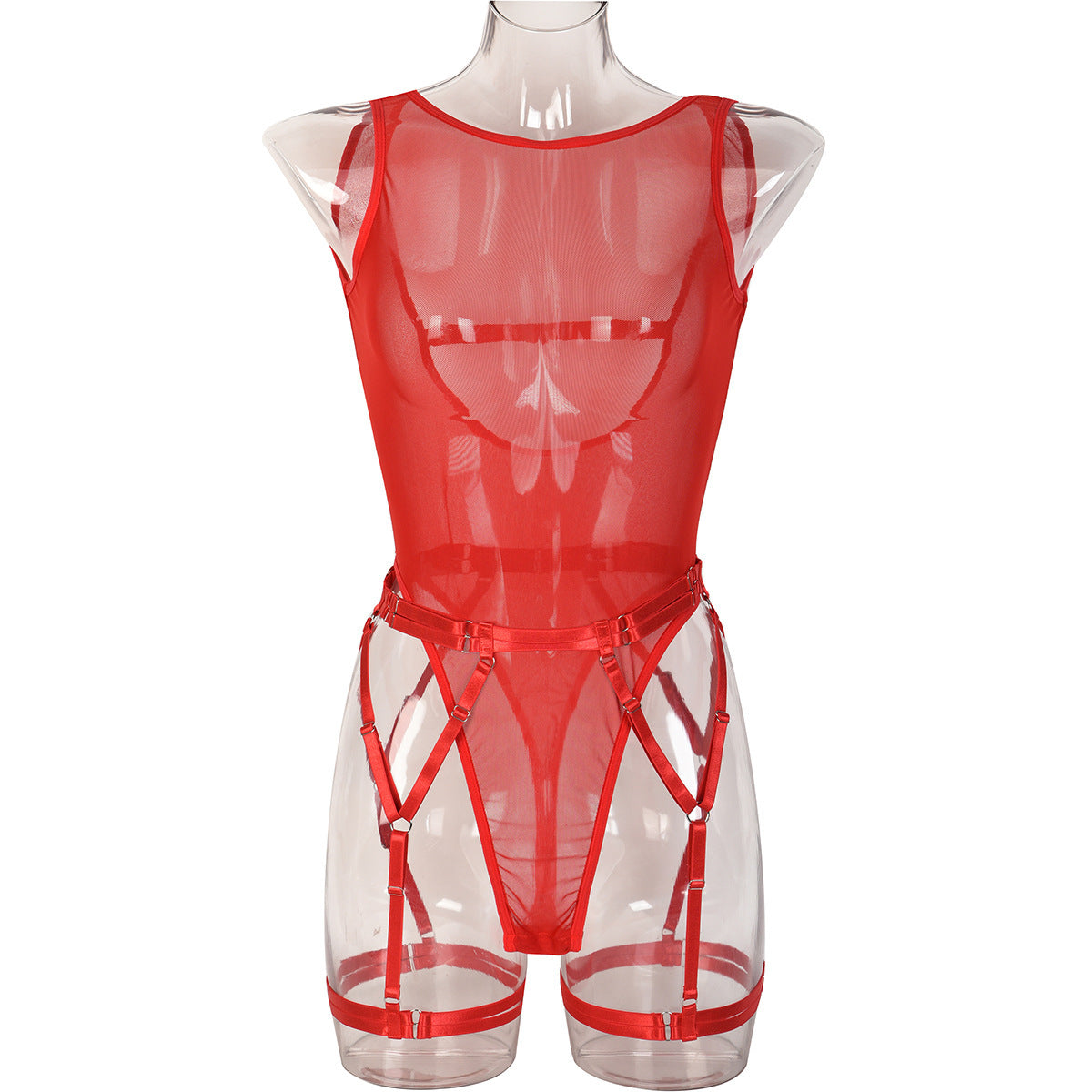 Stylish Women's Backless Mesh Color Matching Jumpsuit