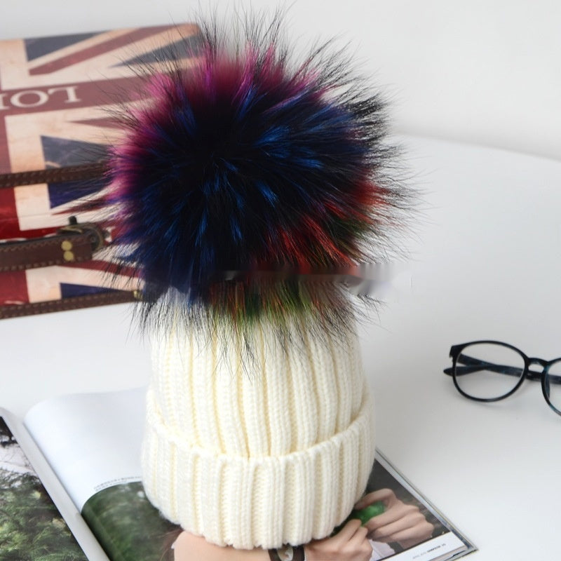 Autumn And Winter Pom-pom Wool Hat Raccoon