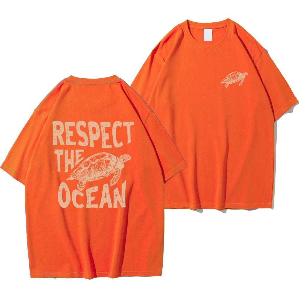 Ladies Respect Ocean Turtle Printed T-shirt