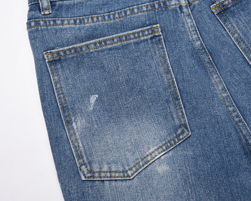 High Street Tide Brand Washed Retro Patchwork Pants