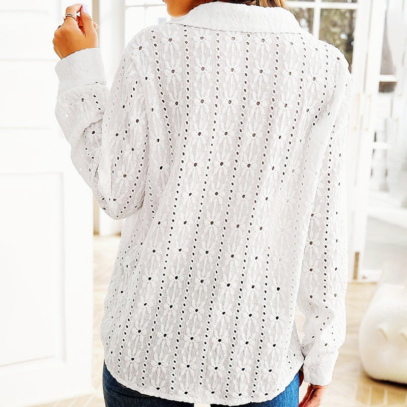 Casual White Printed Shirt With Buttoned Lapel And Long Sleeves