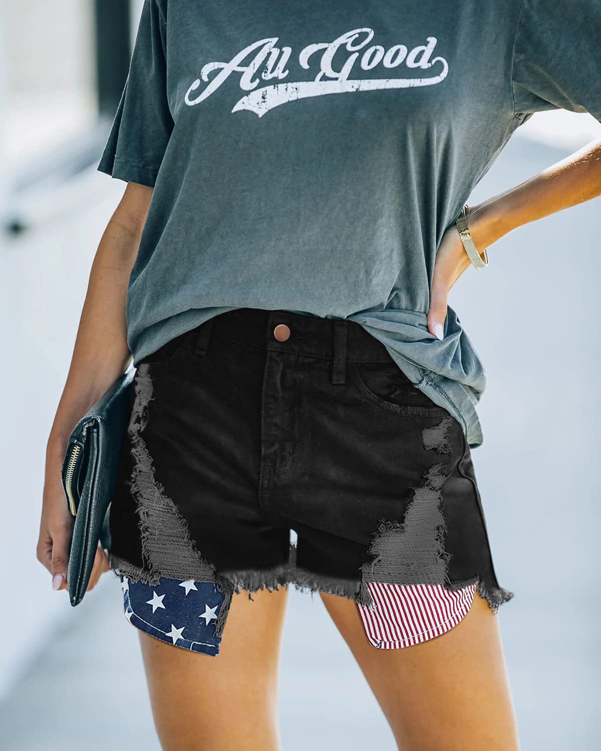 New Pocket Stars And Stripes Flag Ripped Shorts