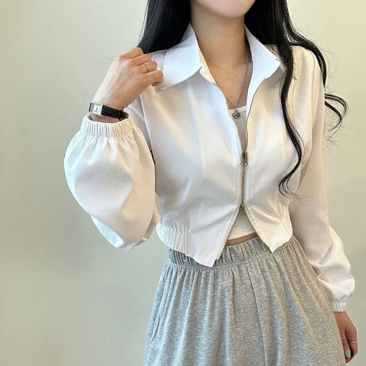 Double Zipper Jacket Lapel Short Coat